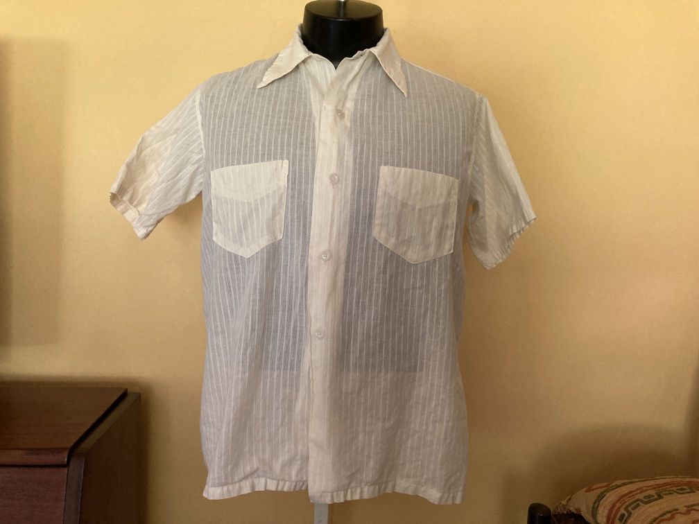 Vintage Rockabilly Sanforized Cotton Shirt Short Sleeve Button Down 1950s 1960s