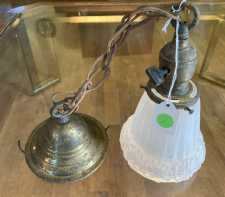 Antique Hubbell Light Art Deco Chain Pendant Glass Daisy Shade 1920 Lighting 2-7