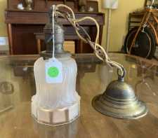 Antique Hubbell Light Art Deco Chain Pendant Glass Bell Shade 1920 Lighting 3-7