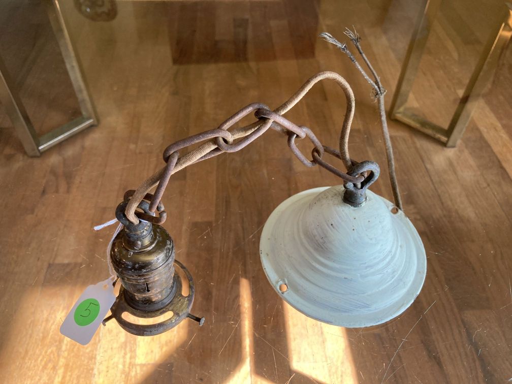 Antique Hubbell Chain Light - Plain Socket Fitter Canopy Parts or Restore  5 of 7 Some Paint