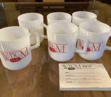 Vintage Milk Glass Advertising Promo Mugs WBCM 1440 AM Galaxy Set of 6 1960s-70s
