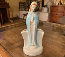 Vintage Blessed Virgin Mary Statue Heavy Ceramic Planter 12-In 1960s 1970s