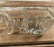 Vintage Glass Candy Container Horse And Cart Dimestore Novelty Miniature Planter