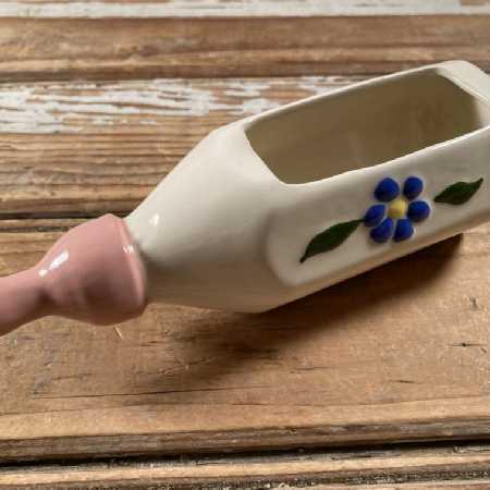 Vintage Nursery Décor Miniature Ceramic Baby Bottle Planter Pink Blue Flowers 1 of 2