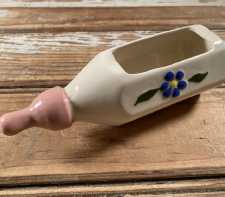 Vintage Nursery Decor Miniature Ceramic Baby Bottle Planter Pink Blue Flowers 1 of 2