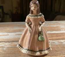 Vintage Chalkware Figurine Southern Belle In Pink Civil War Era Dress 1930s 1940s Carnival Prize