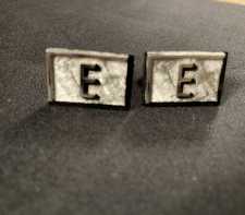 Vintage Swank Cufflinks Raised E Monogram Silvertone Metal and Black Stacked Rectangle 1970s
