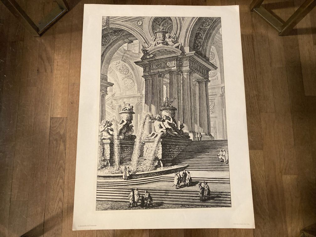 Vintage Art Print Piranesi Views Of Rome Roman Architecture Colonnades Fountain 1957 Penn Prints NY 6-6
