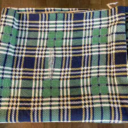 Vintage Cotton Feedsack Fabric Green Blue Gold Plaid Whole Sack w-Damage 1920s-1950s Sewing Material