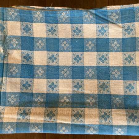 Vintage Cotton Feedsack Fabric Blue White Med Check Flowers Whole Sack w-Damage 1920s-1950s Sewing Material