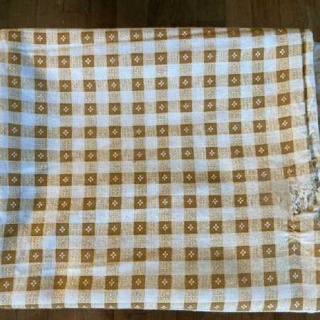 Vintage Cotton Feedsack Fabric Tan White Sm Check Flowers Whole Sack w-Damage 1920s-1950s Sewing Material