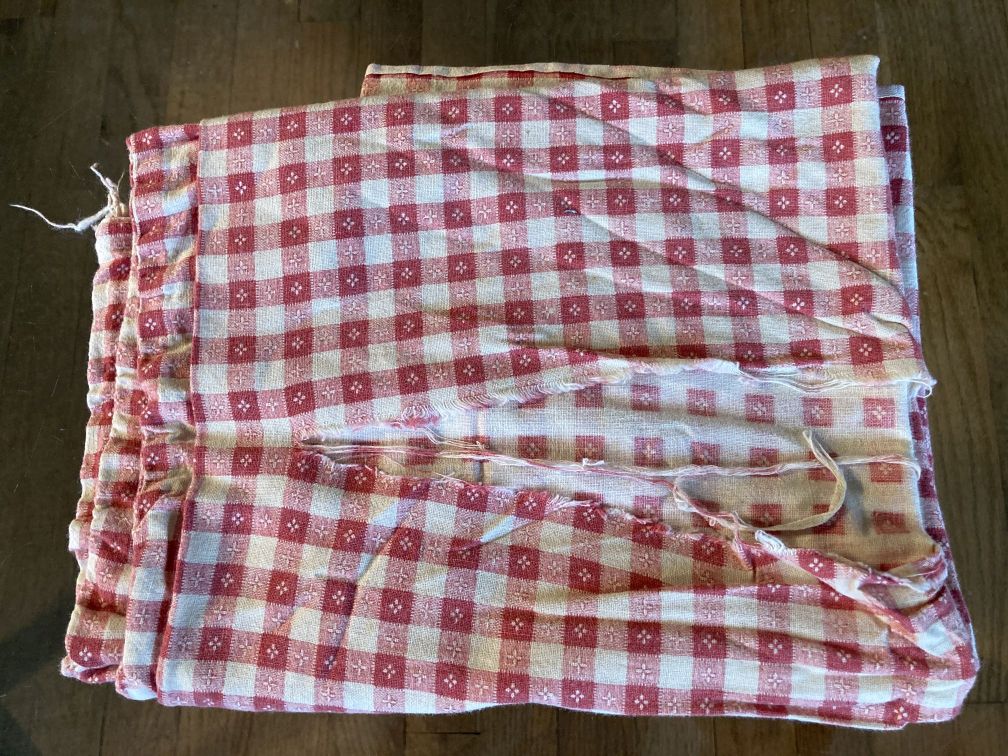 Vintage Cotton Feedsack Fabric Red White Sm Check Flowers Whole Sack w-Damage 1920s-1950s Sewing Material
