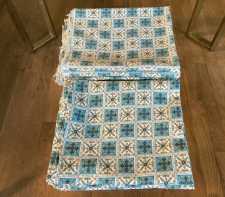 Vintage Cotton Feedsack Fabric Aqua Blue White Gold Decorated Squares Whole Sack 1920s-1950s Sewing Material