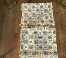 Vintage Cotton Feedsack Fabric Green White Orange Decorated Squares Whole Sack 1920s-1950s Sewing Material