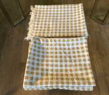 Vintage Cotton Feedsack Fabric Tan White Sm Check Flowers Whole Sack 1920s-1950s Sewing Material