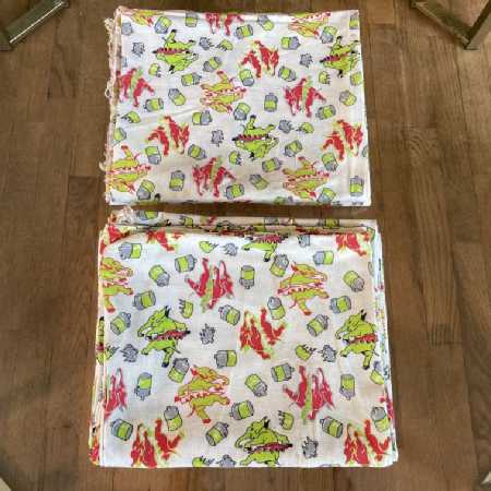 Vintage Cotton Feedsack Fabric Novelty Print Green Red Dancing Elephants Whole Sack 1920s-1950s Sewing Material