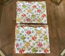 Vintage Cotton Feedsack Fabric Novelty Print Green Red Dancing Elephants Whole Sack 1920s-1950s Sewing Material