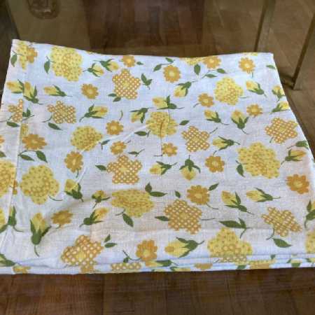 Vintage Cotton Feedsack Fabric Blue White Med Check Flowers Whole Sack 1920s-1950s Sewing Material