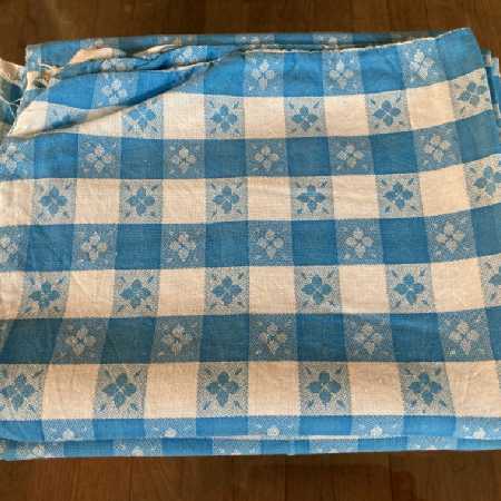 Vintage Cotton Feedsack Fabric Blue White Med Check Flowers Whole Sack 1920s-1950s Sewing Material