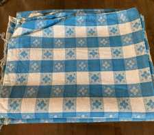 Vintage Cotton Feedsack Fabric Blue White Med Check Flowers Whole Sack 1920s-1950s Sewing Material