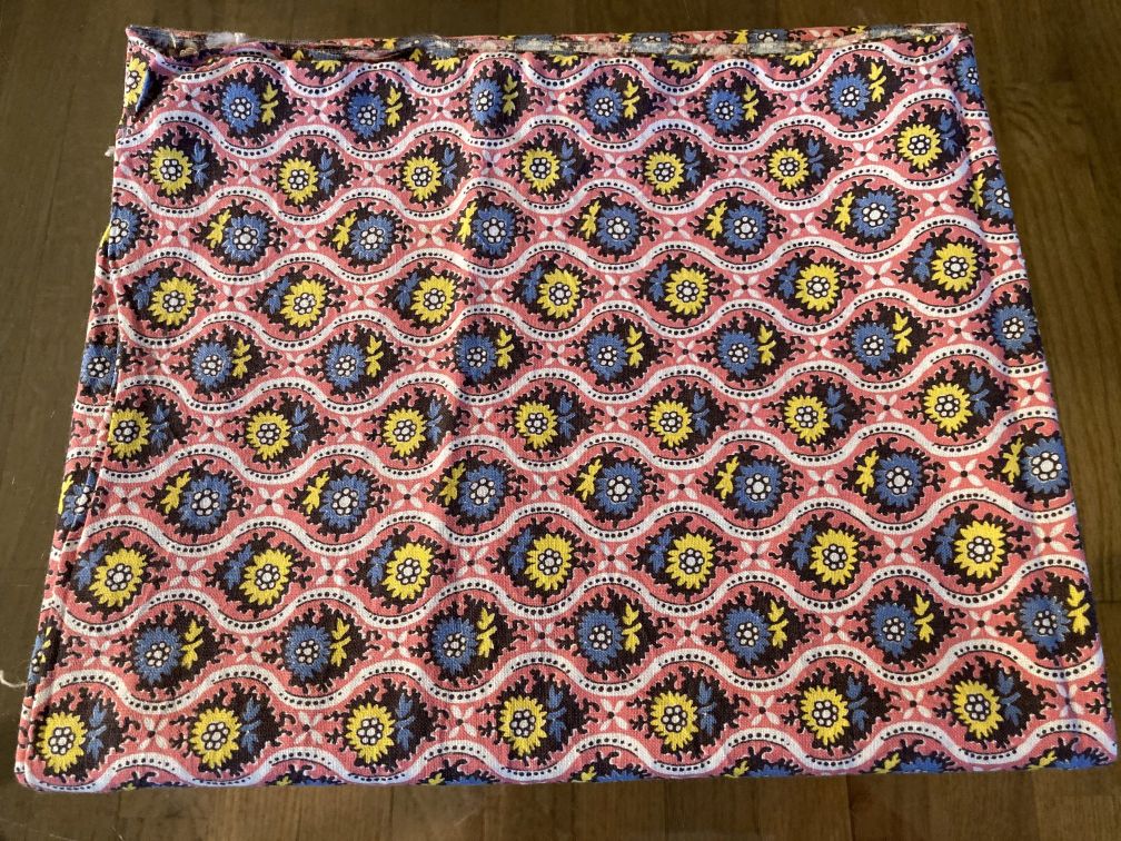 Vintage Cotton Feedsack Fabric Blue Yellow Flowers White Curvy Lines on Pink Whole Sack 1920s-1950s Sewing Material