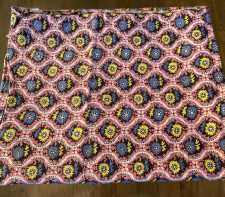 Vintage Cotton Feedsack Fabric Blue Yellow Flowers White Curvy Lines on Pink Whole Sack 1920s-1950s Sewing Material