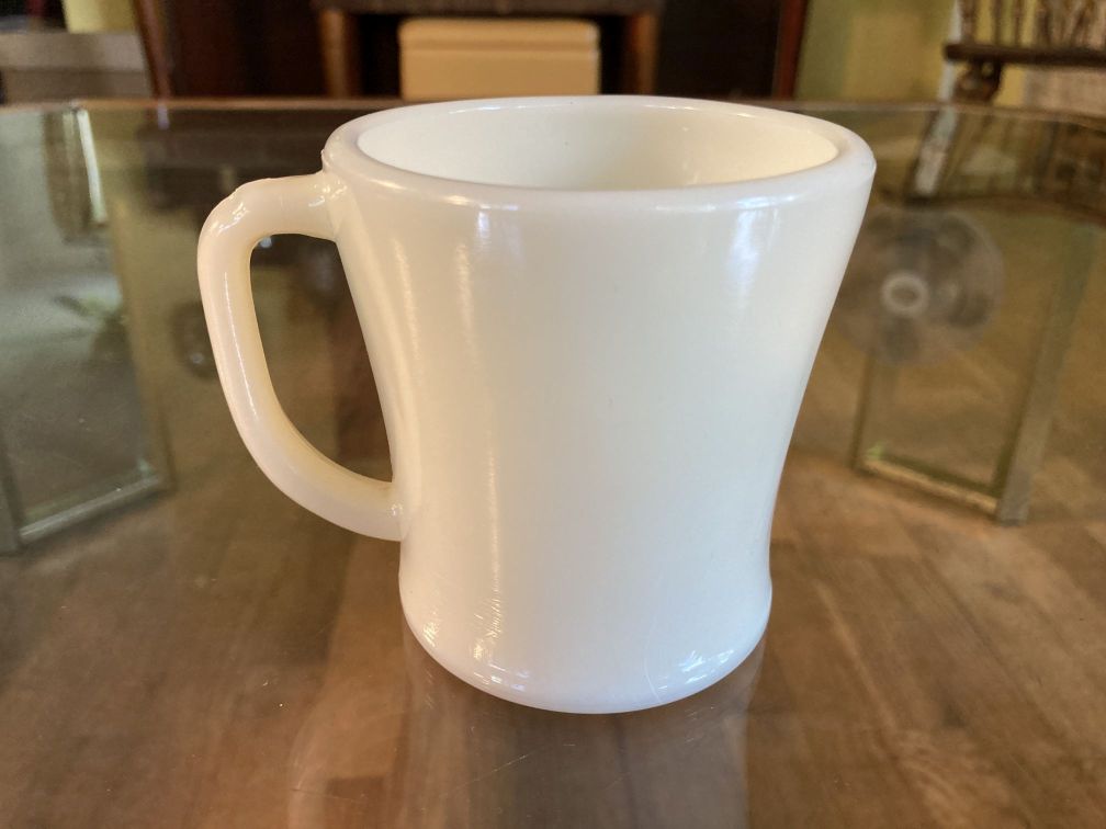 Vintage Fire-King Mug Ivory Glass Coffee Cup Step D Handle Oven Fire King Ware 1940s