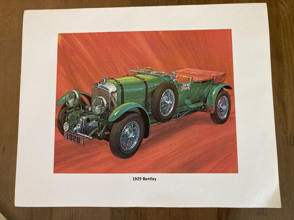 Vintage Antique Car Print 1929 Bentley 10Wx8H 1960s Russell Electric Auto Parts Promo 2of6