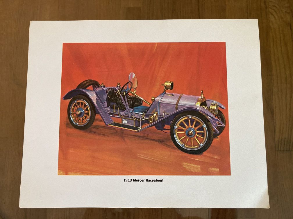 Vintage Antique Car Print 1913 Mercer Raceabout 10Wx8H 1960s Russell Electric Auto Parts Promo 6of6