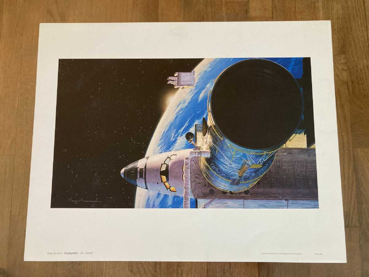 Vintage 1990s NASA Art Print Hubble Space Team No.283 Deployment by Bryn Barnard 14Wx11H 1of14