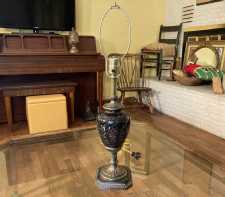 Vintage Brass Bronze Trophy Urn Table Lamp Gold Fleck Black Glass Base 1970s Hollywood Regency
