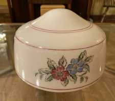 Vintage Ivory Glass Ceiling Light Globe Pinstripes Flowers 3.75-In Fitter