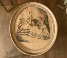 Antique Framed Print French Ladies Paris Fashion La Mode Illustree Oval Frame 16x19