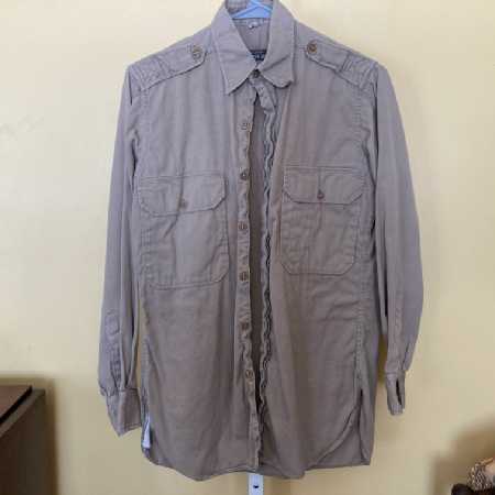 Vintage Regulation Army Officers Shirt Long Sleeve Light Khaki Twill 14-34 Distressed 1940s 2of4