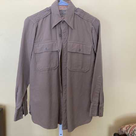 Vintage Regulation Army Officers Fitted Shirt Long Sleeve Light Khaki Twill Yale Wool 1940s 3of4