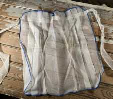 Vintage Hostess Half Apron Sheer Pleated Organza Off White Blue Trim 1960s