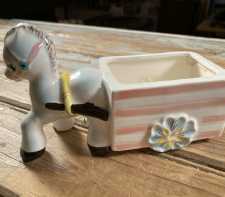 Vintage Baby Nursery Ceramic Planter Horse and Cart Enesco Imports Japan 1960s