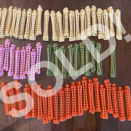 Vintage Plastic Curlers Swing Arm Hair Rollers Perm Rods Assorted Set of 64 Pcs