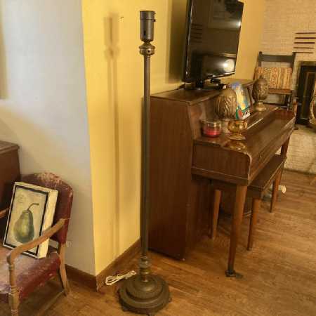 Vintage Antique Torchiere Floor Lamp Cast Iron Base Arms Missing For Repair Restore 1940s 2of4