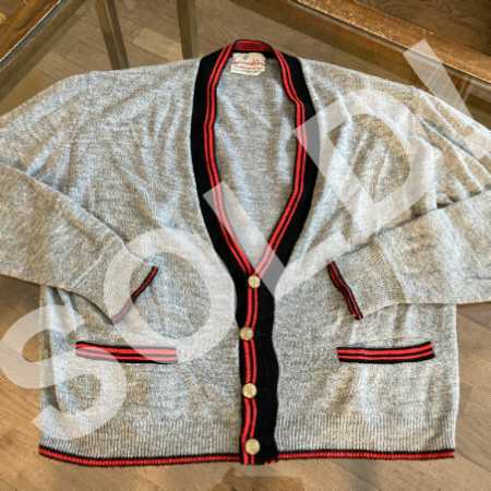 Vintage Kid's Sweater Knitted Cardigan Gray Black Red 1960s Havenshire Orlon