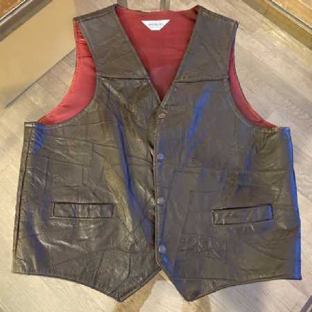 Vintage Men's Brown Leather Vest Stitched Patchwork Hippie Rocker Large 1960s 1970s Lance TX