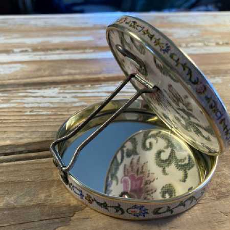 Vintage Ladies Double Mirror Compact Case Floral Cover Hang or Stand 1960s Japan