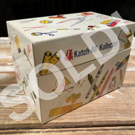 Vintage Metal Index Card File Box Katch-All Kollector Tin Litho Syndicate 1970s