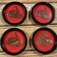 Similar Item 1 - 	Vintage Mid Century Barware Coasters Set of 4 Trains Black Red Gold Plastic 60s