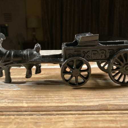 Vintage Cast Iron Toy Goat and Express Cart Unmarked 1970s Knick Knack Figurine