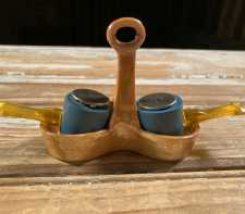 Vintage Salt and Pepper Shaker Novelty Set Smoking Pipes in Stand Personal Size 1960s