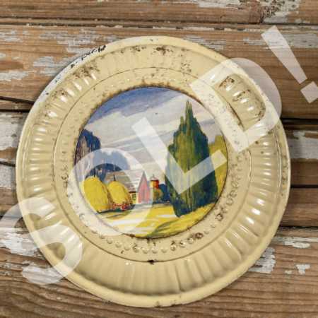 Vintage Flue Cover Hand-Painted Farm Barn Scene Spring Clips 1950s