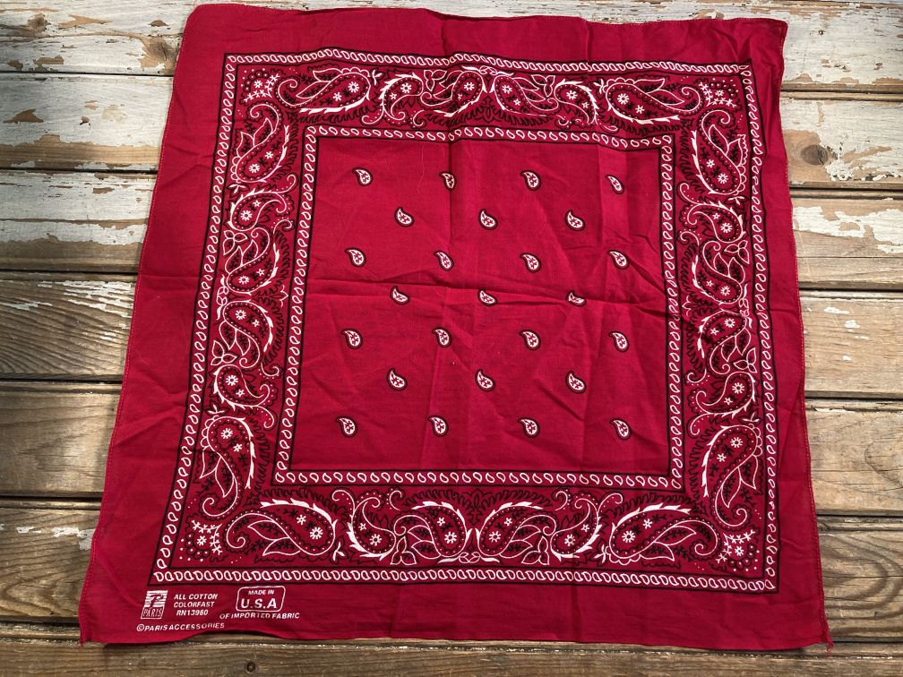 Vintage Cotton Bandana Handkerchief Red Paisley Paris Accessories USA 20x20in