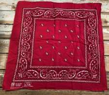 Vintage Cotton Bandana Handkerchief Red Paisley Paris Accessories USA 20x20in
