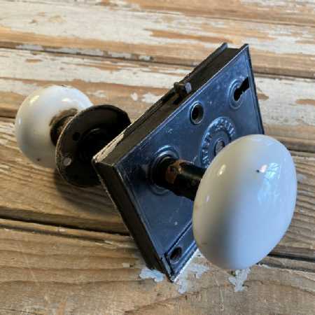 Antique Door Knob Lock Set White Porcelain Knobs Norwalk For Repair or Restore 1920s